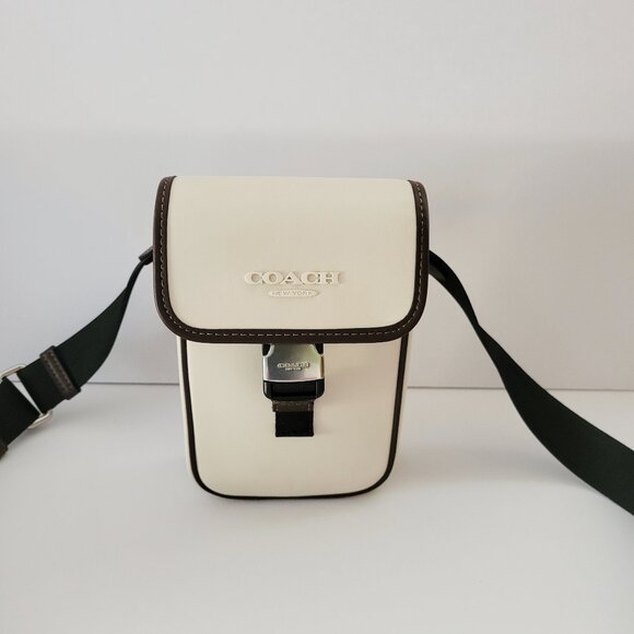 Coach CT887 Track Racer Phone Crossbody Leather Messenger Bag Chalk Maple - Picture 1 of 7